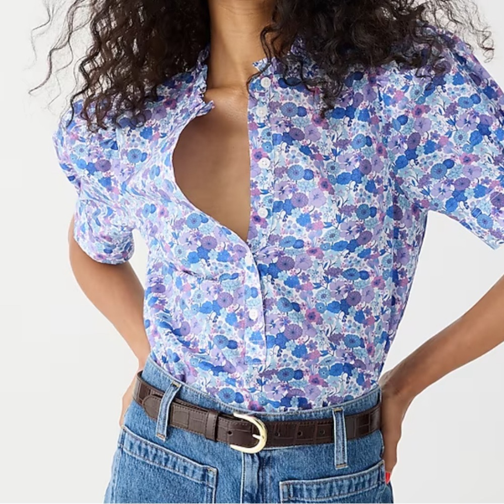 J Crew Puff-sleeve button-front shirt in Liberty